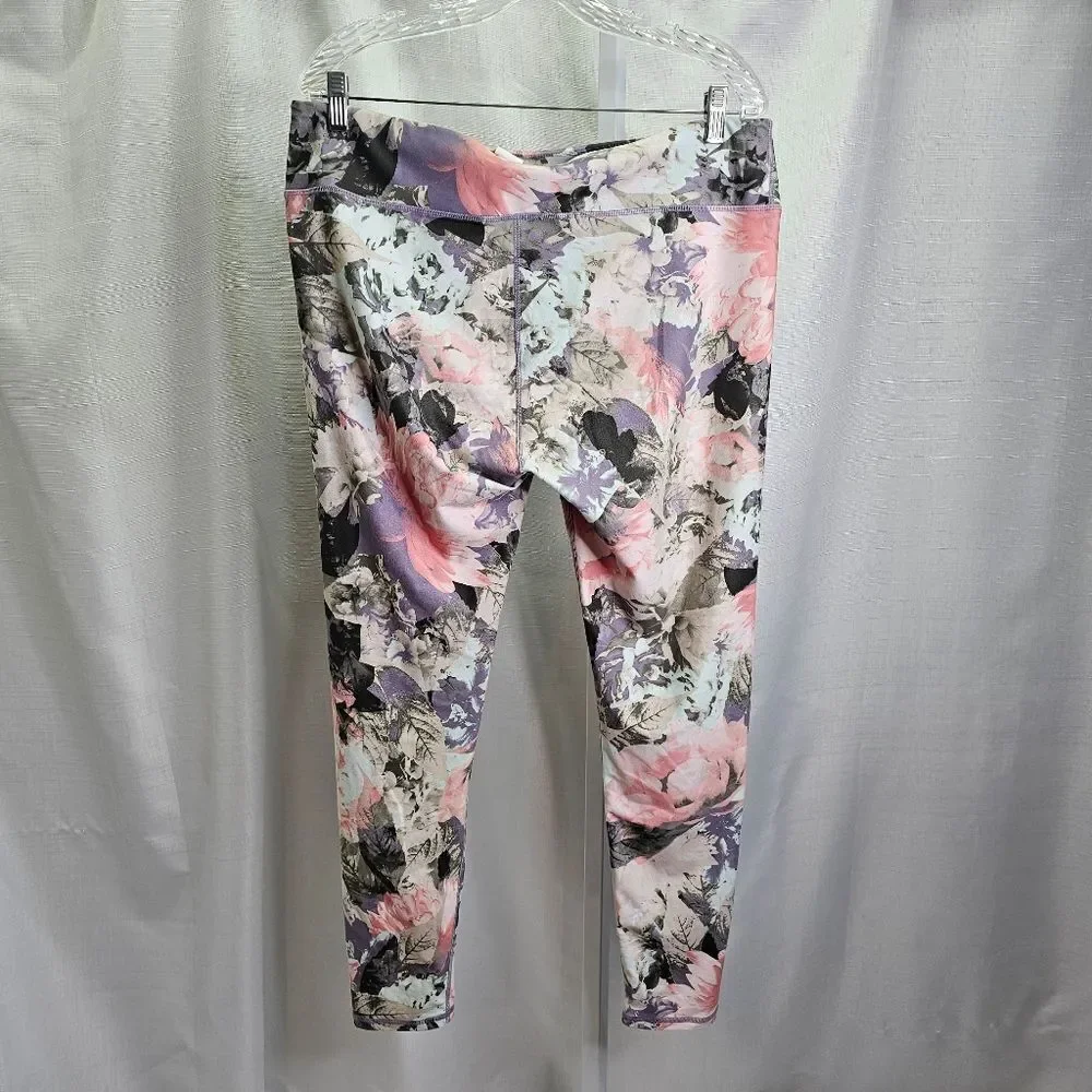 Fabletics Salar Gray And Pink Floral Powerhold Leggings Size XXL